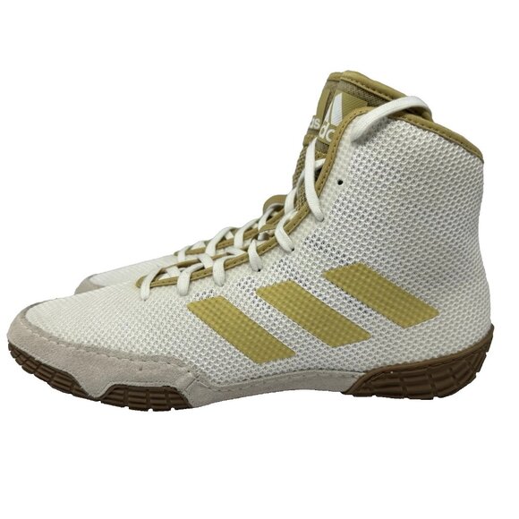 NWOB Adidas Tech Fall 2.0 White Gold Wrestling Shoes FZ5389 Youth Size 2